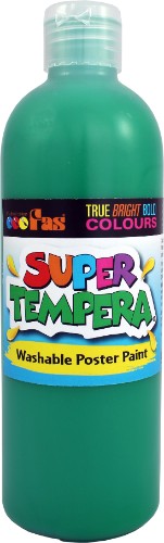 Vibrant 500ml bottle of Fas Super Tempera Green, a non-toxic wash-off paint ideal for diverse art projects and techniques.