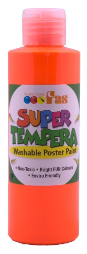 Fluo Orange tempera paint in 250ml, perfect for vibrant art projects, washes out easily and glows under UV light.
