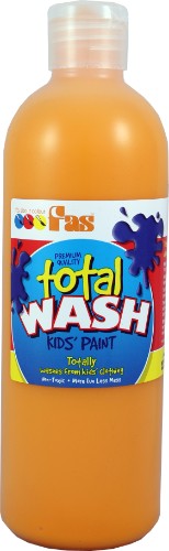 Vibrant 500ml washable warm yellow paint, perfect for kids' crafts and easily washes out of all fabrics without stains.