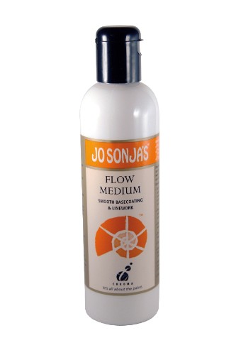 Jo Sonja's Flow Medium 250ml enhances acrylic painting, ensuring smooth application and vibrant colors for detailed work.