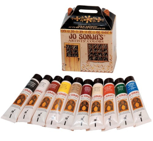Vibrant acrylic paint set with 10 tubes, featuring rich colors for artists, perfect for various creative projects.