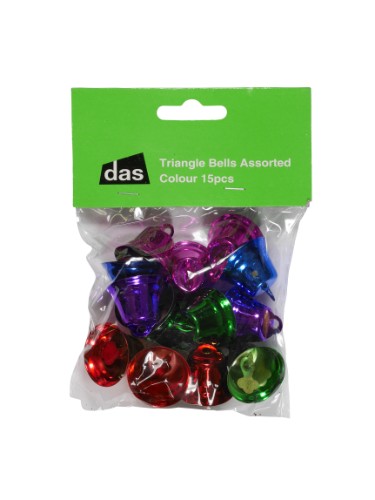 Assorted triangle bells in vibrant colors, perfect for enhancing crafts, DIY projects, and festive decorations.