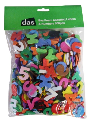 Colorful EVA foam letters and numbers pack with 500 pieces, ideal for crafting and educational activities for children.