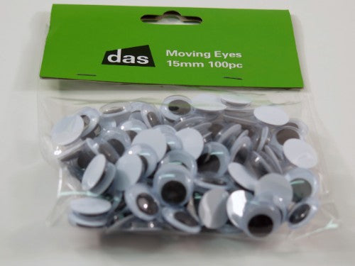 Animated 15mm moving eyes in a pack of 100, perfect for adding expressiveness to DIY crafts and toys.