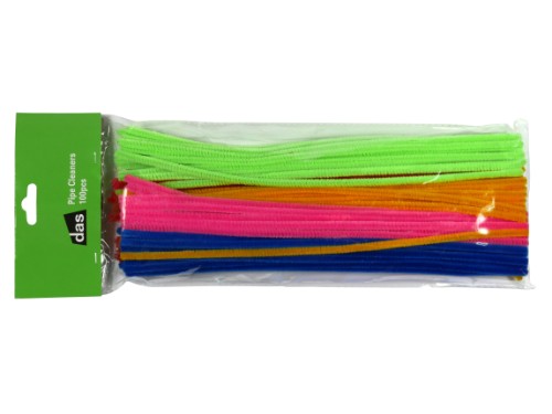 Vibrant assorted color pipe cleaners, 30cm long, pack of 100, perfect for creative crafting and educational activities.