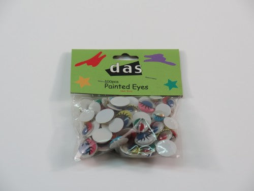 Assorted painted craft eyes in multiple sizes and colors, ideal for enhancing puppets and DIY projects.