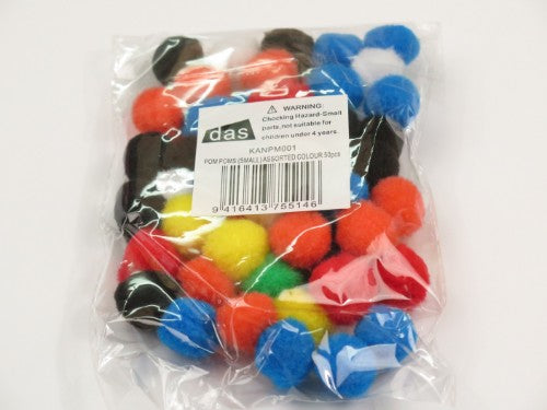 Colorful pack of 50 small pom poms for DIY crafts, perfect for adding fun to decorations and enhancing creativity.