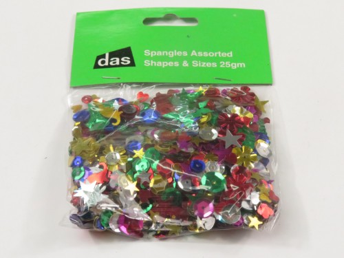 Assorted spangles in various shapes and sizes, 25g pack, perfect for adding sparkle to crafts and DIY projects.
