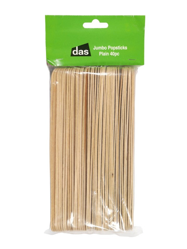 Plain jumbo craft sticks, 40-piece pack, perfect for DIY projects, durable wood, ideal for painting and decorating.