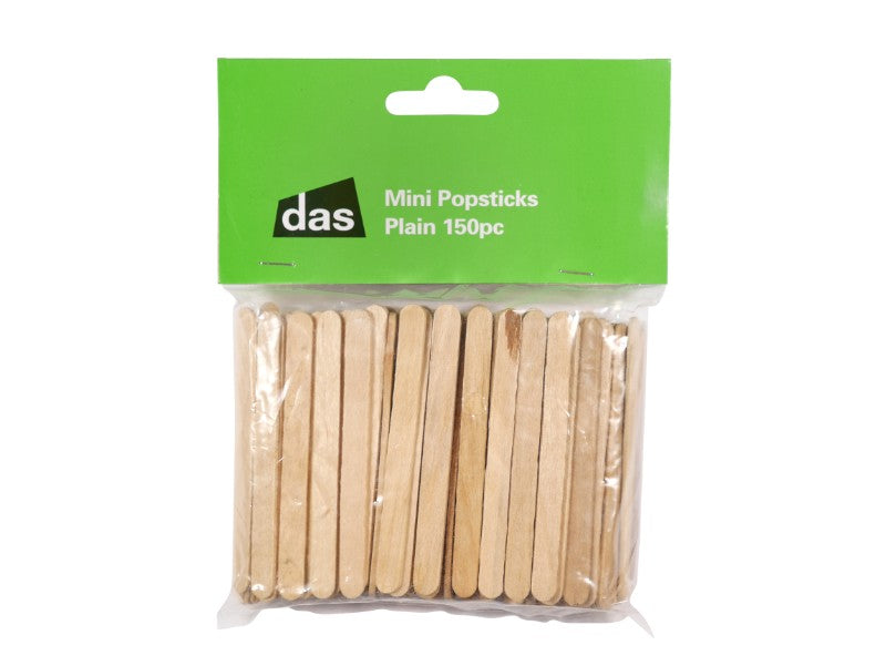 150 plain mini popsticks in a pack, perfect for DIY crafts, safe for kids, sturdy, and eco-friendly.