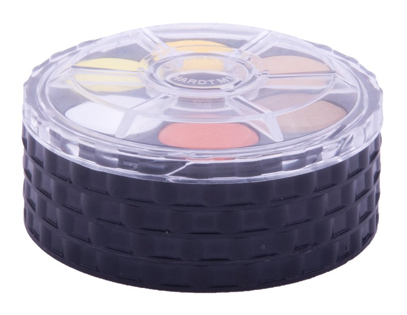 Vibrant 24-inch round cassette with watercolour designs, ideal centerpiece for any decor style and occasion.
