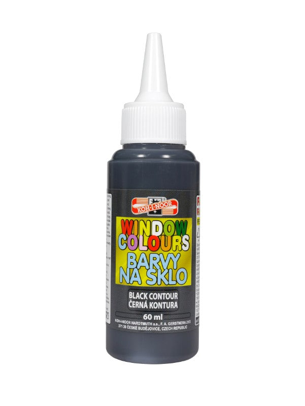 Kohinoor Glass Leading 60ml Black paint bottle for vibrant glass art, ideal for smooth surfaces and creative projects.