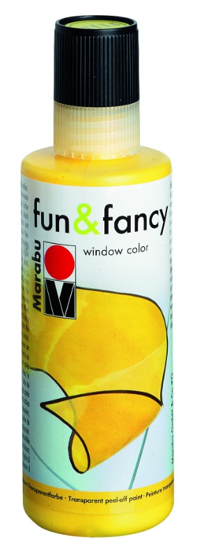 Bottle of Marabu Fun & Fancy Glass Paint in vibrant Yellow, perfect for creative glass projects and crafts.