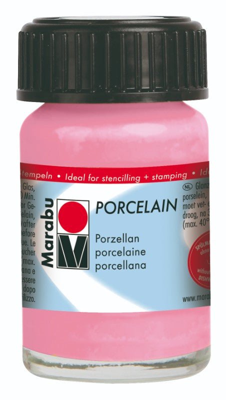 Rose Pink Porcelain Paint in a 15ml bottle, ideal for vibrant ceramic and mixed media projects, air dries or cures for durability.