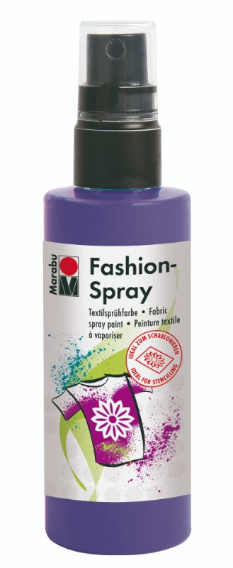 Vibrant Marabu Fashion Spray in Plum, perfect for customizing textiles like T-shirts and bags with endless designs.