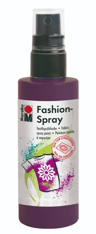 Marabu Fashion Spray 100ml in Aubergine, a vibrant fabric spray for creative textile designs on T-shirts, bags, and more.