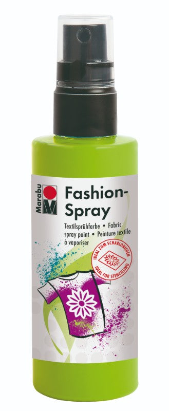 Vibrant Marabu Fashion Spray in Reseda for easy textile customization on T-shirts, bags, and cushions. Perfect for DIY projects.