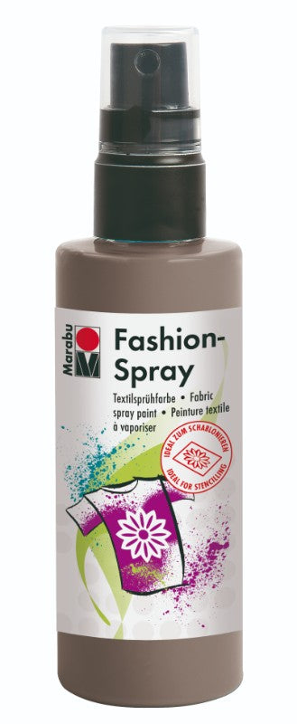 Grey Marabu Fashion Spray in a 100ml bottle, perfect for personalizing textiles like T-shirts and bags with vibrant color.