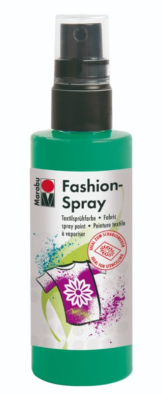 Mint Marabu Fashion Spray 100ml in a spray bottle for easy DIY textile customization and vibrant fabric designs.