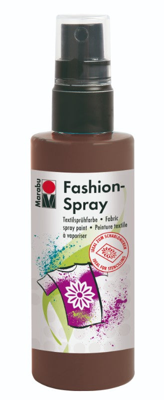 Marabu Fashion Spray 100ml in Cocoa, perfect for colorful designs on textiles like T-shirts and bags with vibrant, wash-friendly color.