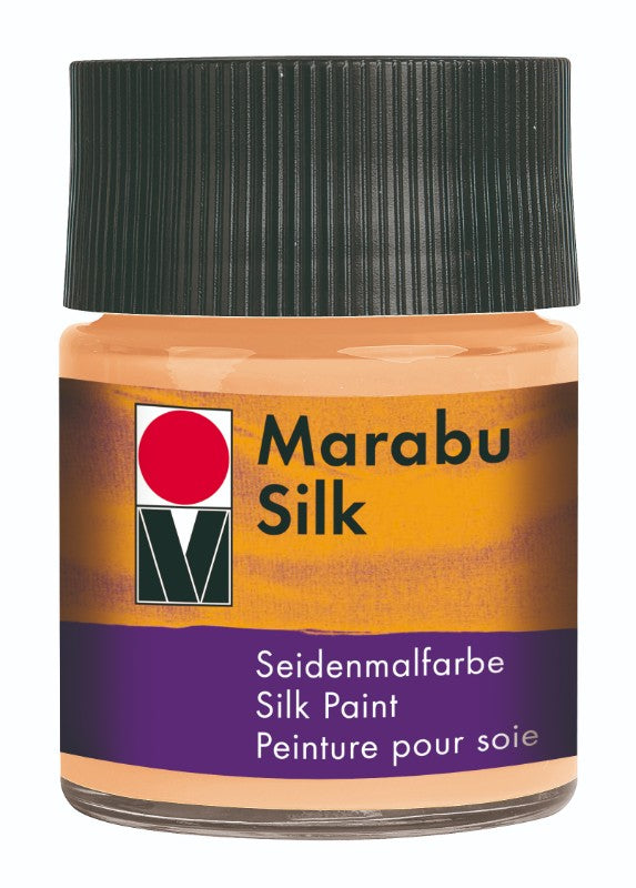 Vibrant 50ml Marabu-Silk 025 Apricot fabric colour, ideal for silk painting and DIY textile projects.