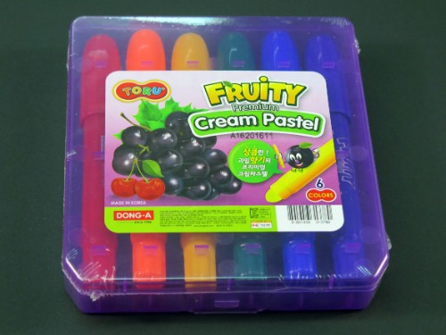 Fruity Jell Crayon 6-pack in vibrant colors with delightful scents, designed for creative and safe coloring fun.