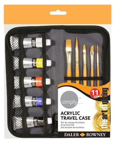 A portable acrylic paint set with 5 brushes and 5 vibrant 12ml tubes, perfect for artists on the go.