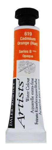 Daler-Rowney 5ml Cad Orange (Hue) watercolour tube, showcasing vibrant colour and exceptional lightfastness for artists.