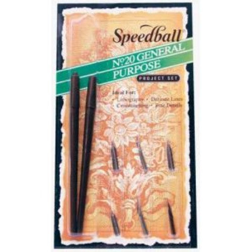 Speedball #20 Calligraphy Pen Set with 6 assorted nibs for fine lines and detailing, perfect for artists and crafters.