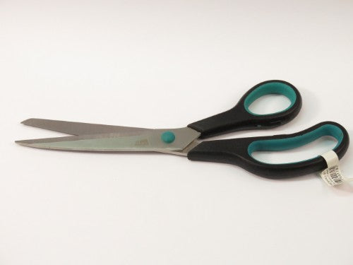 Turquoise kids scissors with soft-grip handle, rounded tips, and stainless steel blade, perfect for safe crafting.