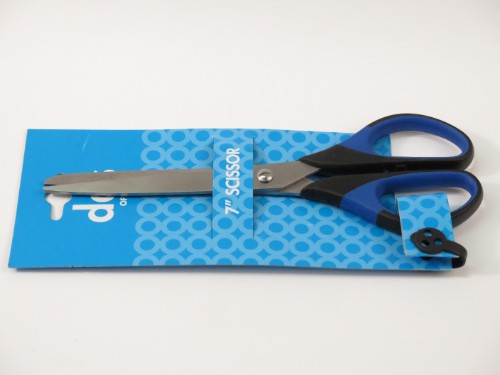 Kids 7" soft-grip scissors in blue, designed for comfort and safety, perfect for arts and crafts for children ages 4 and up.