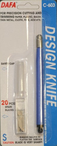 C-603 Pen Knife with 20 blades, featuring a comfortable plastic barrel and convenient storage for precise cutting tasks.