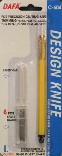C-604 Pen Knife with 8 blades, featuring a 10mm plastic barrel, 30° blade, and safety cap for precision cutting.