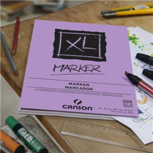 Canson XL Marker Pad A3 with 70g paper, 100 sheets, ideal for vibrant artwork and sketching, water-resistant, and ultra-smooth.