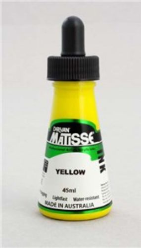 Bright yellow Matisse Ink 50ml, highly pigmented, ideal for calligraphy, airbrushing, and blending with other colors.