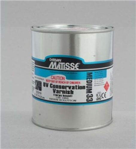 Matisse MM33 500ml UV Conservation Varnish, a clear gloss for superior UV protection and quick-drying finish on artwork.