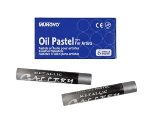 Pack of 6 Gallery Oil Pastels in metallic silver, ideal for vibrant, expressive artwork on various surfaces.