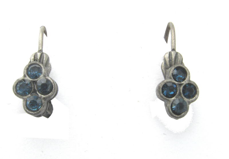 Four blue cluster earrings on Euro hooks, blending elegance and modern charm for versatile wear.