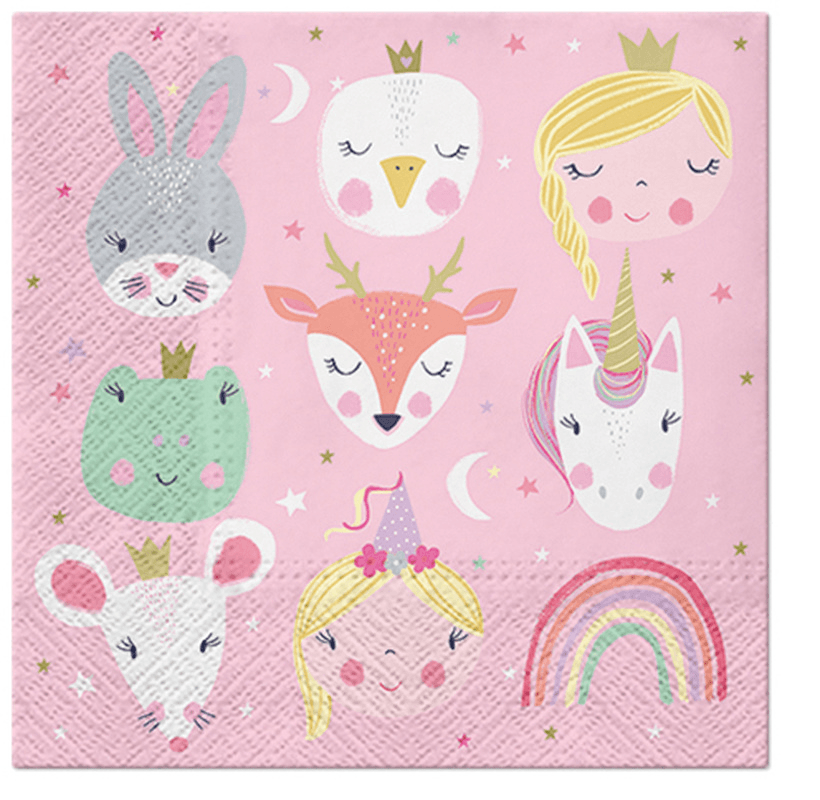 33cm Paw Lunch Napkin featuring whimsical Magical Friends design, perfect for parties and everyday dining, pack of 20.