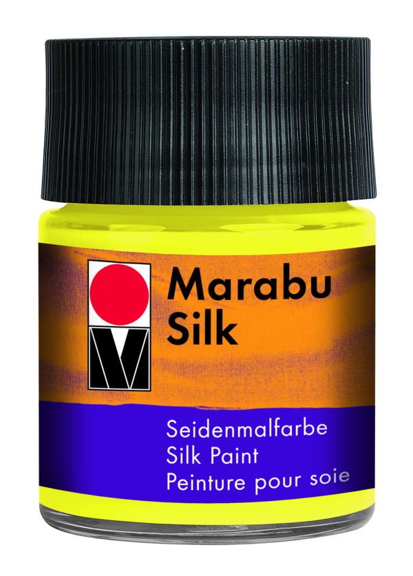 Vibrant Marabu-Silk 50ml 020 LEMON dye for sheer fabrics, perfect for crafting, washable, and easy to apply.
