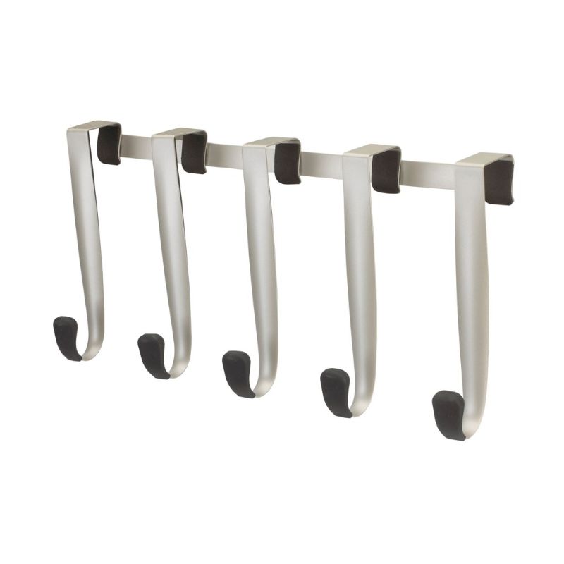 Schnook Otd 5 Hook in black and nickel, a sleek over-the-door organizer with protective rubber tips for doors and clothing.