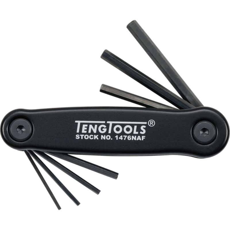 Teng 7pc Fold-Up AF Hex Key Set in a color-coded aluminum case, featuring sizes 1/16" to 7/32", designed for versatility and portability.