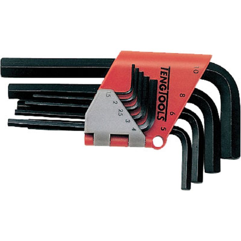Teng 9pc hex key set in metric sizes 1.5-10mm, featuring durable keys with ball and traditional ends for versatile use.