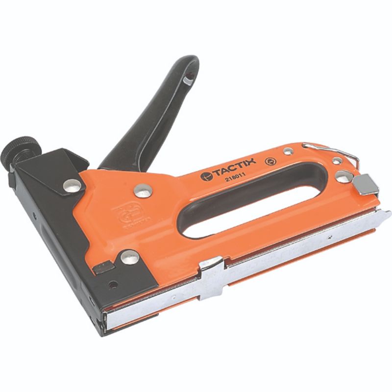 Tactix H/Duty Staple Gun 3-in-1 with 600 staples, ideal for heavy-duty fastening in upholstery, crafting, and construction.