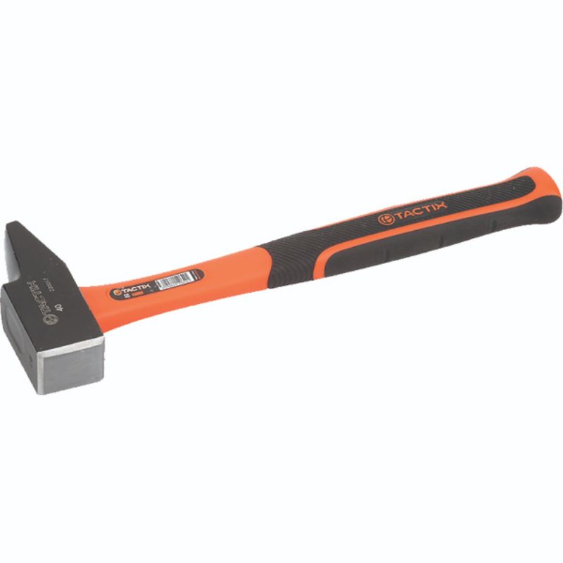 Tactix Hammer Machinist 35mm with forged head and non-slip fiberglass handle, ideal for precise metalwork and woodworking.