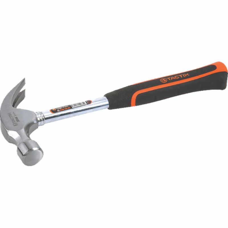 Tactix Hammer Claw 570gm with polished head, tubular steel handle, and soft grip for comfort in DIY and professional tasks.
