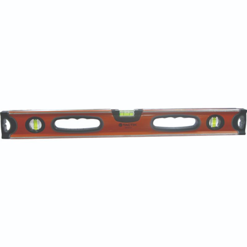 Tactix Level 24in/600mm box style level with dual-side aluminum frame, shockproof caps, and 0.5mm/m accuracy for precise leveling.
