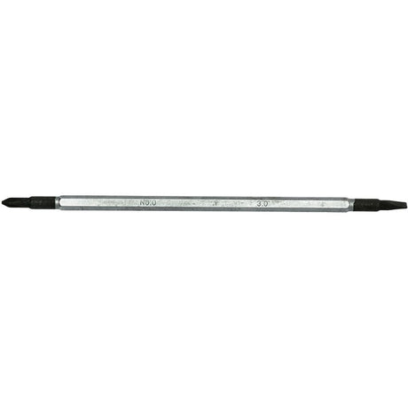 Teng double-ended mini screwdriver blade with flat (3.0Fl) and Phillips (#0) tips, ideal for electronics and mechanical projects.