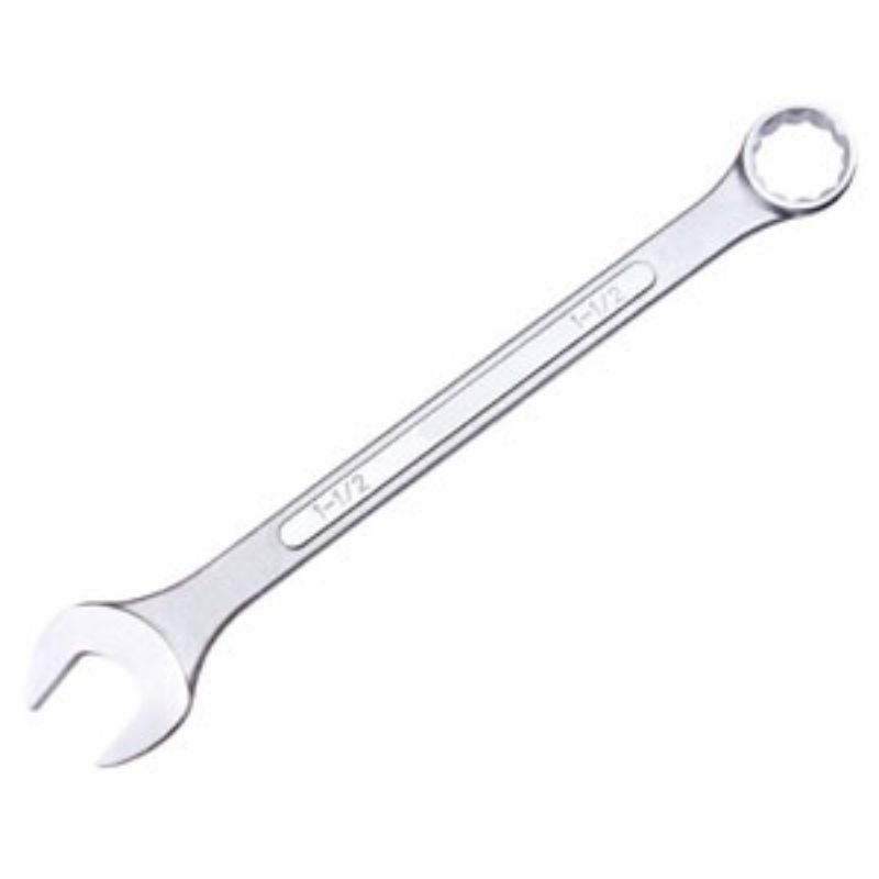 Tactix 44mm combination spanner made of chrome-vanadium steel, featuring a satin finish for durability and rust resistance.