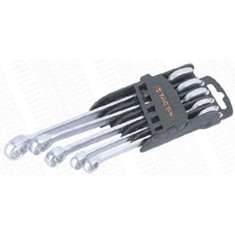 5-piece Tactix combination spanner set in chrome vanadium steel, featuring sizes 3/8 to 5/8 inches for versatile use.